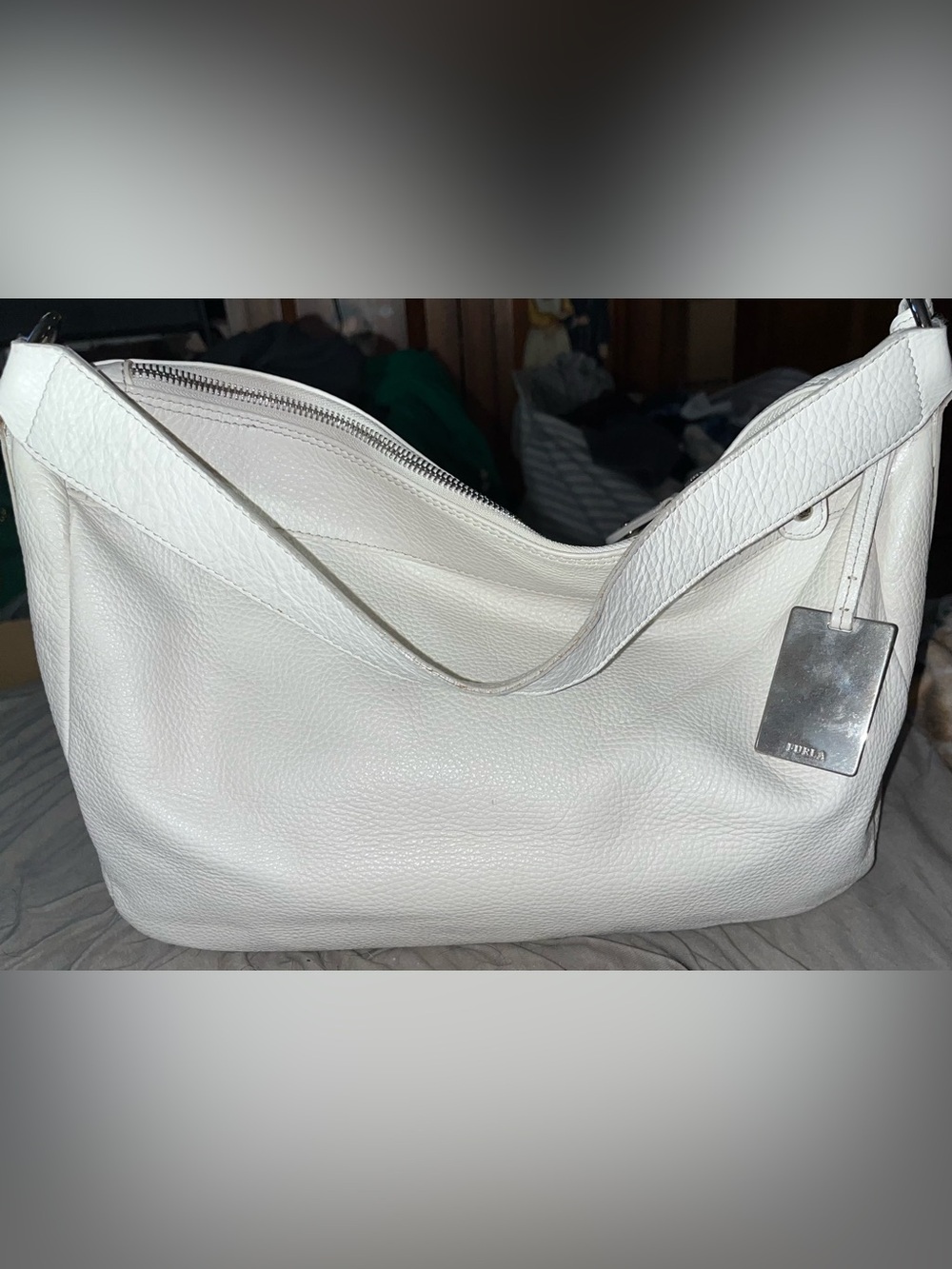 Furla EUC Almond Pebbled Leather Shoulder Bag
